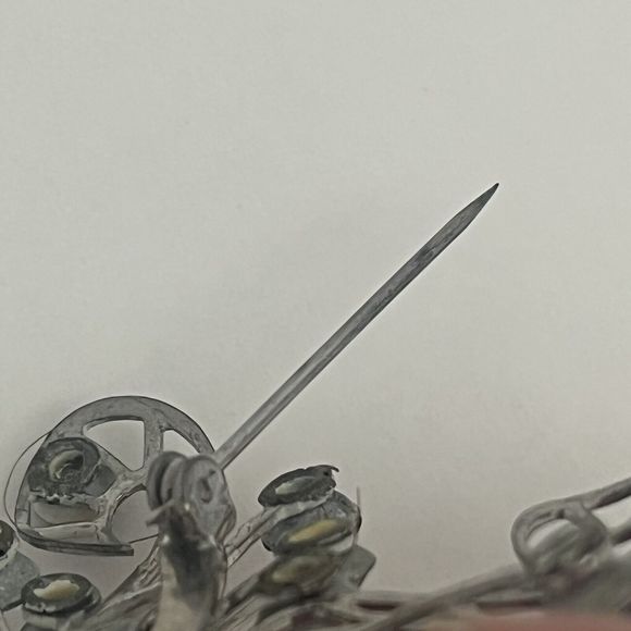 VTG Brooch Blue Rhinestones Star Burst Snowflake Art Deco Silver Tone - Picture 8 of 10